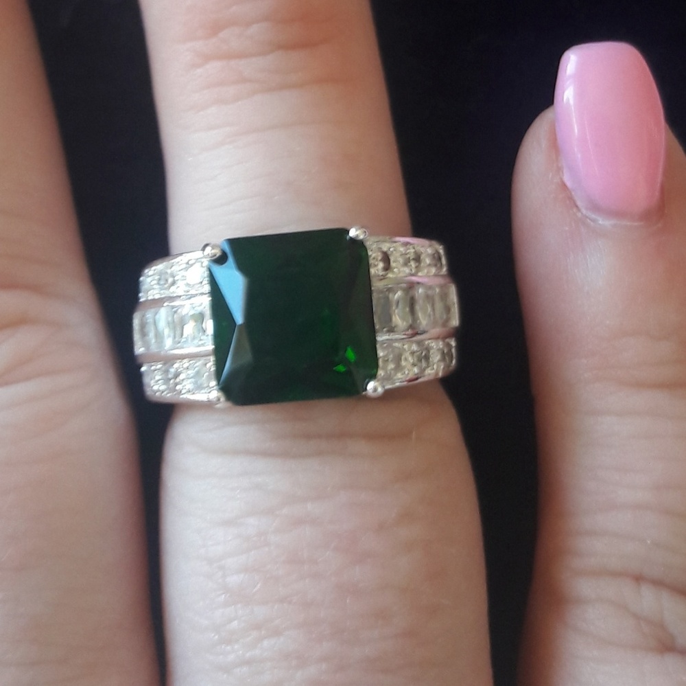 925 sterling silver cut emerald ring